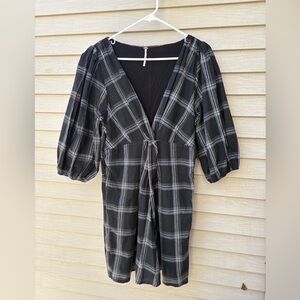 Free People Miss Molly Plaid Mini Dress Puff Sleeve Tunic